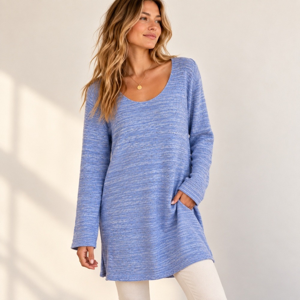Pure Jill Women Tunic Sweater Long Sleeve Transitional Coastal Casual M Blue